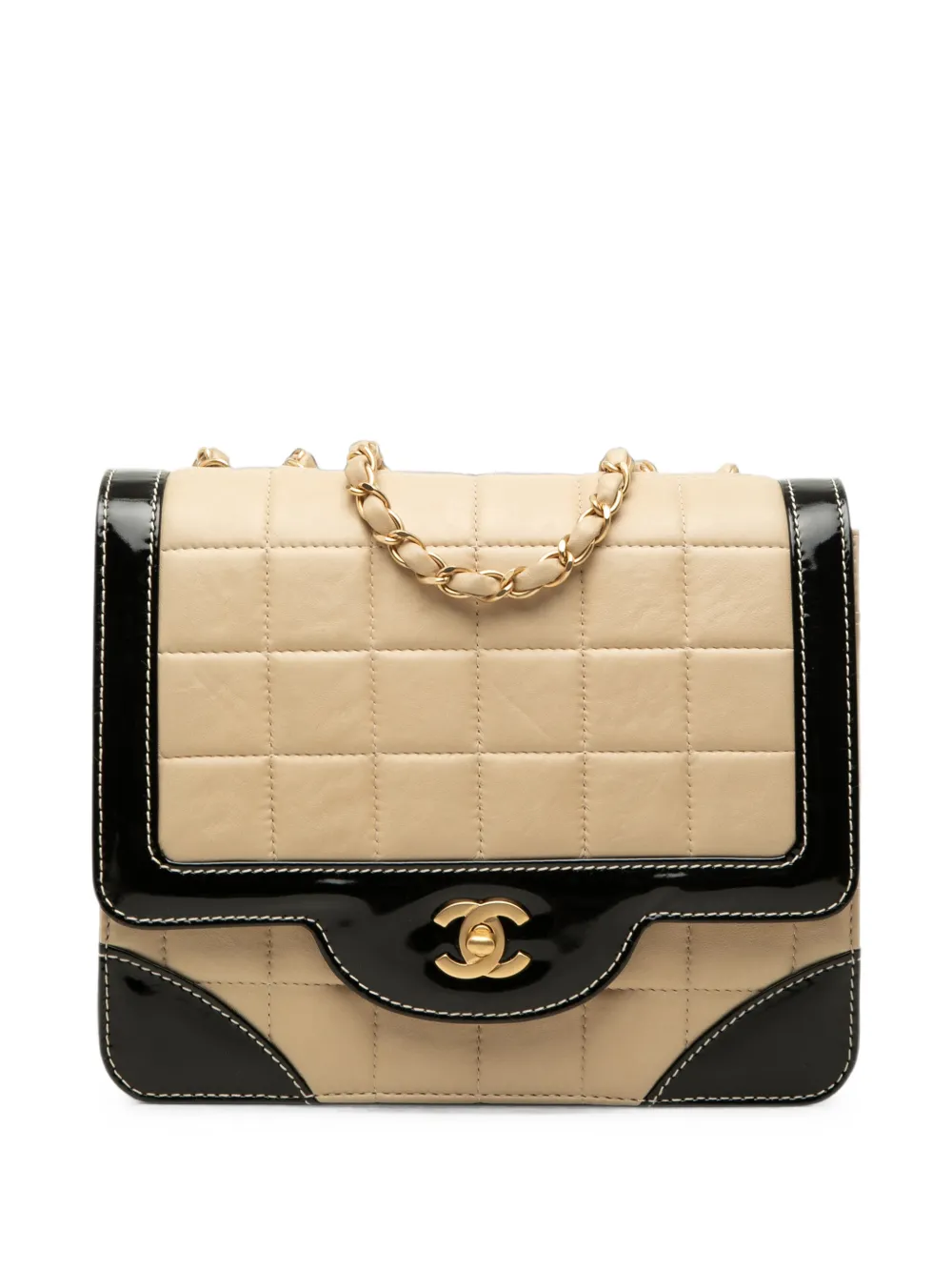 CHANEL Pre-Owned 2000-2002 CC Bicolor Chocolate Bar Lambskin and Patent Square Flap shoulder bag - Nude