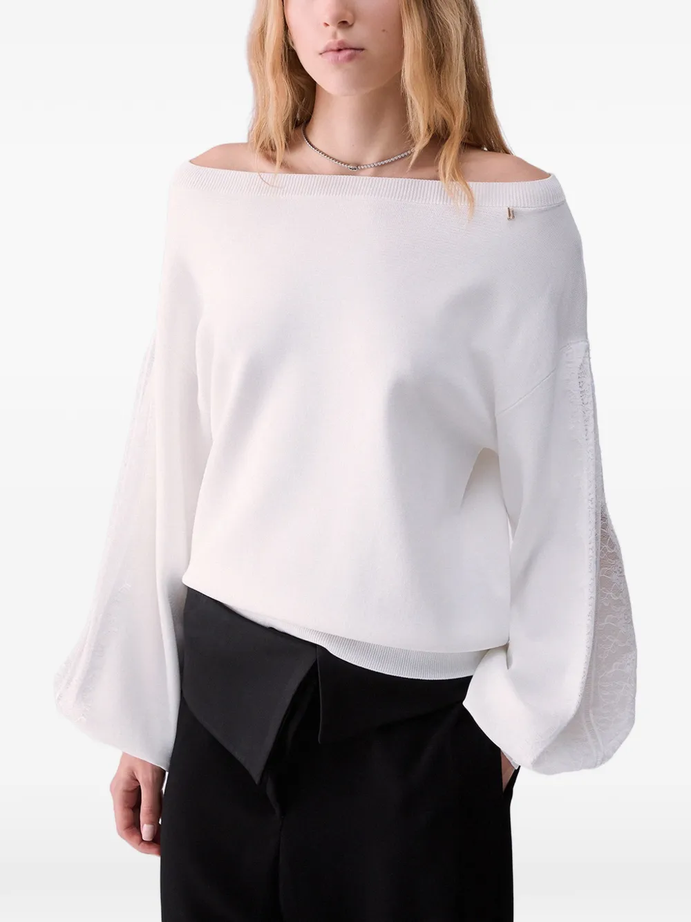 LIU JO sweater with lace inserts - Bianco