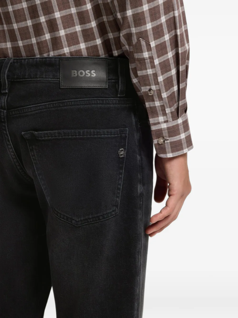 HUGO regular-fit tapered jeans in stretch cotton Zwart
