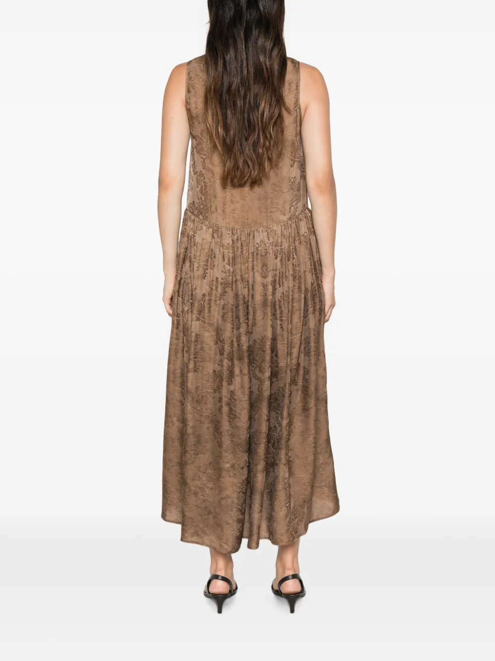 Uma Wang Gesmockte jurk met damast-patroon Bruin