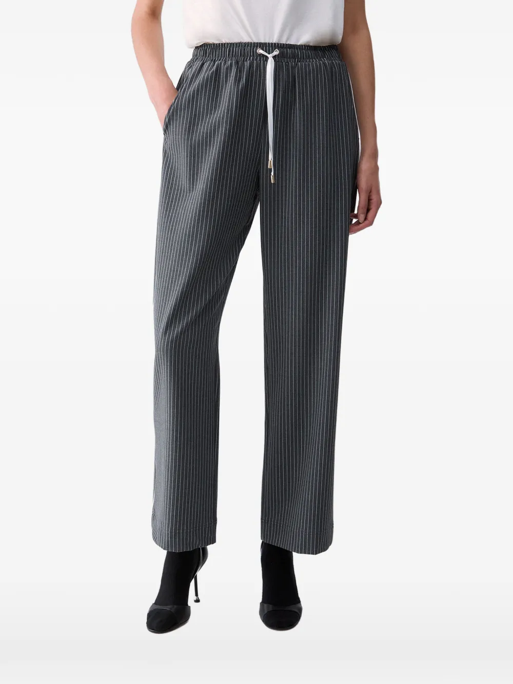 LIU JO Pantaloni gessati con inserti in pizzo - Grigio