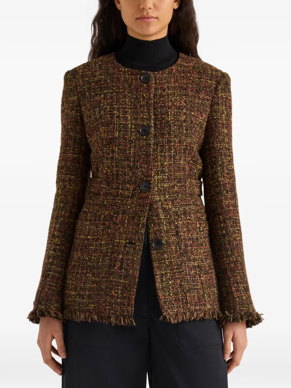Proenza Schouler White Label Aurelia tweed jack met lange mouwen Bruin