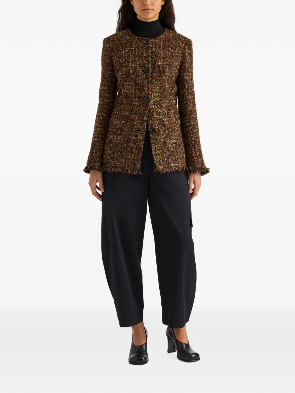 Proenza Schouler White Label Aurelia tweed jack met lange mouwen Bruin