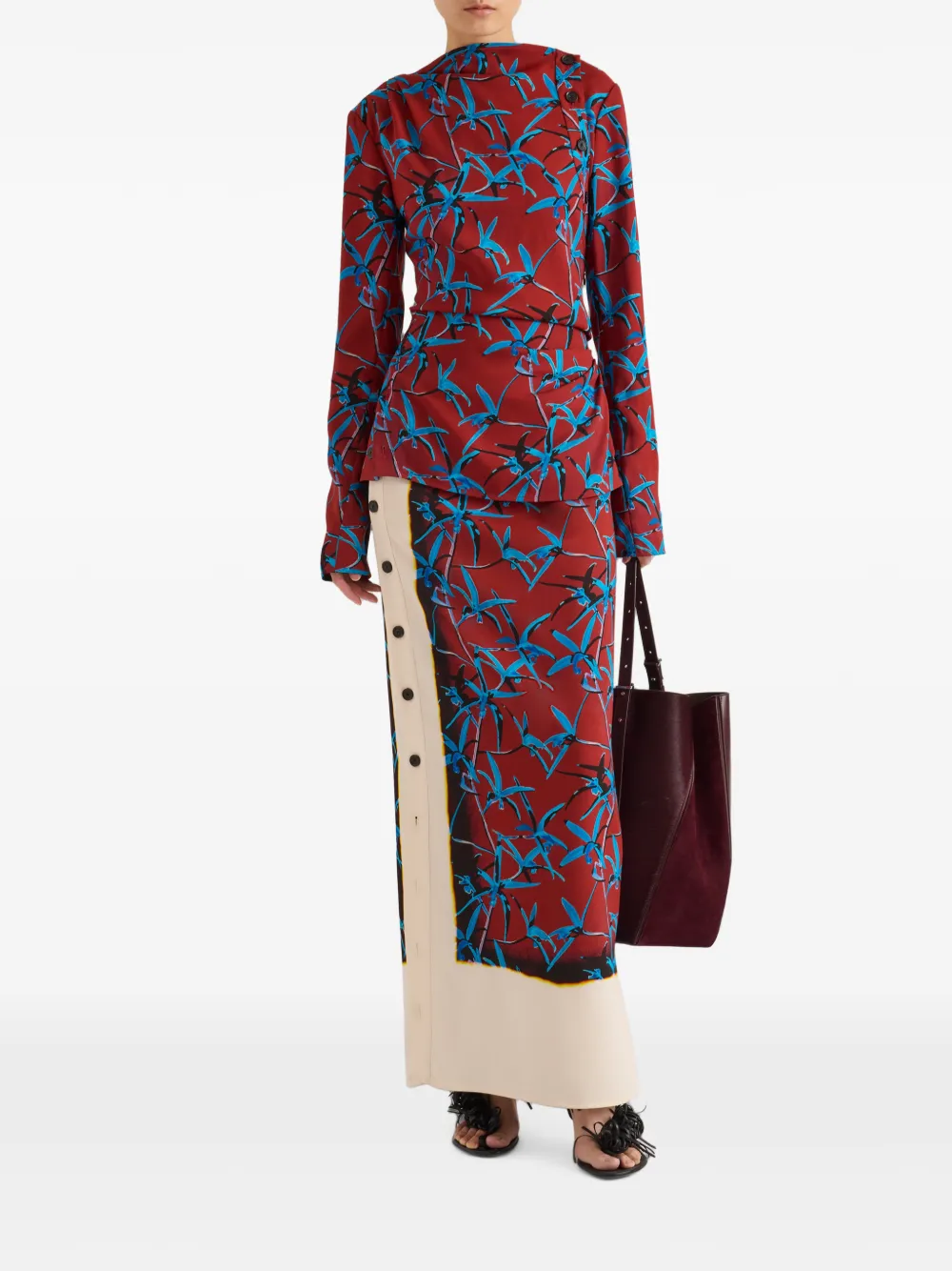 Proenza Schouler Anais stretch cady rok met print Rood