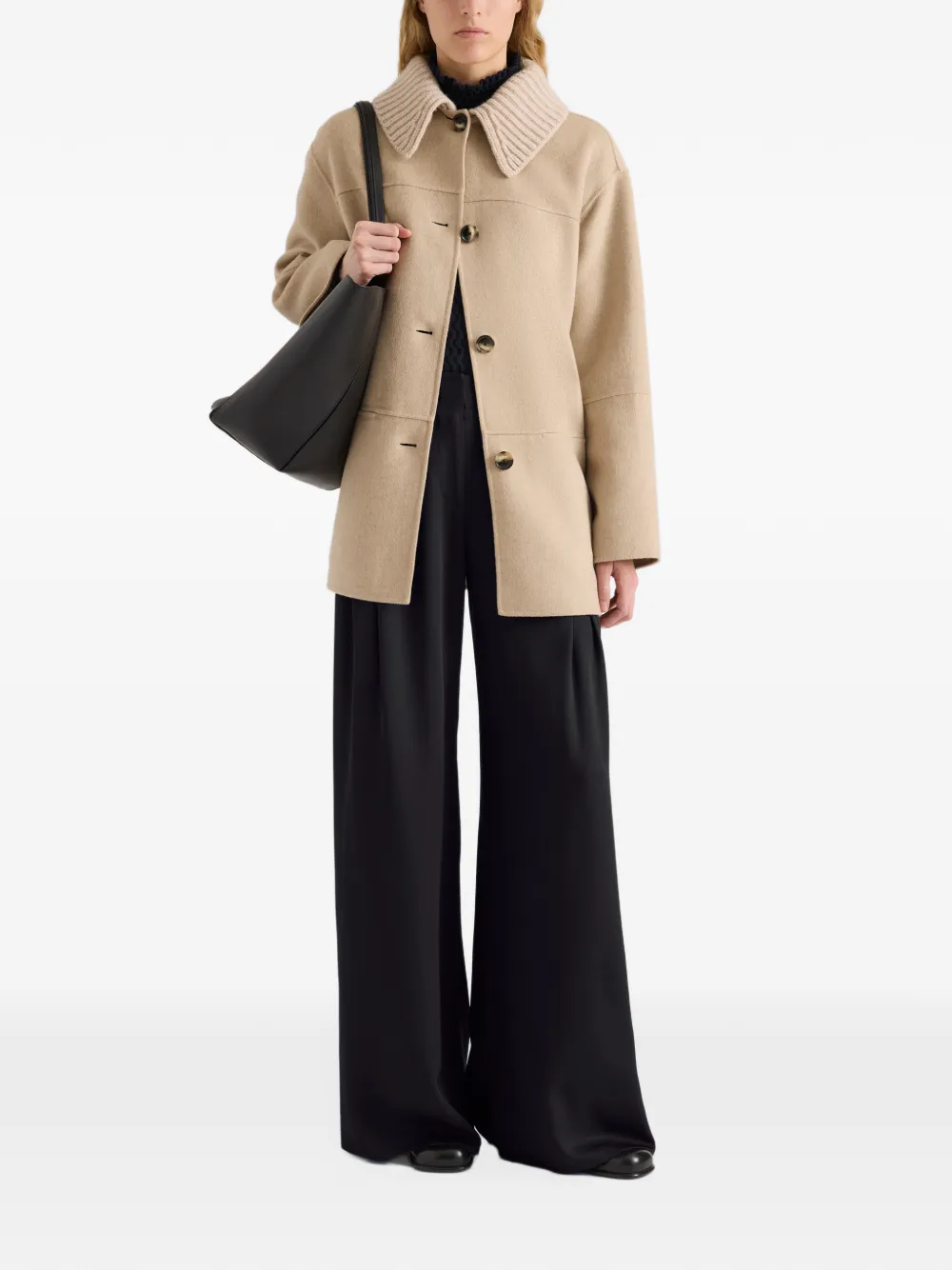 Proenza Schouler White Label Lisa ribbed-collar button-up jacket Beige