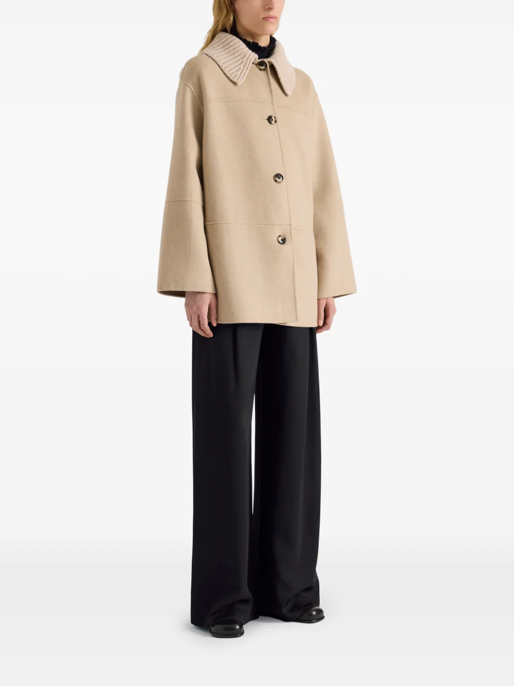 Proenza Schouler White Label Lisa ribbed-collar button-up jacket Beige