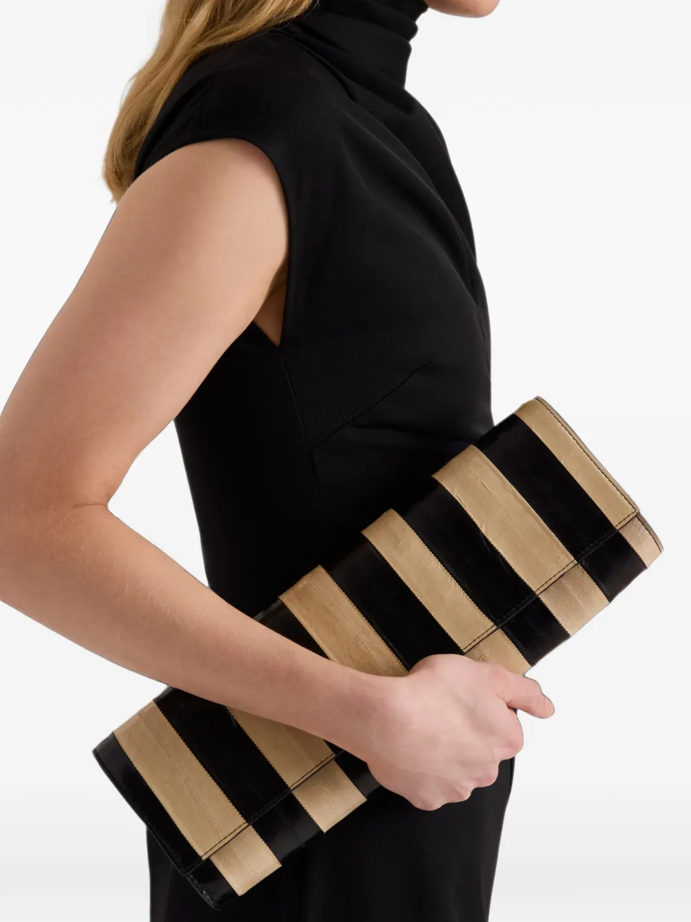 Proenza Schouler Hex Clutch in Striped Eel in Black, view 2