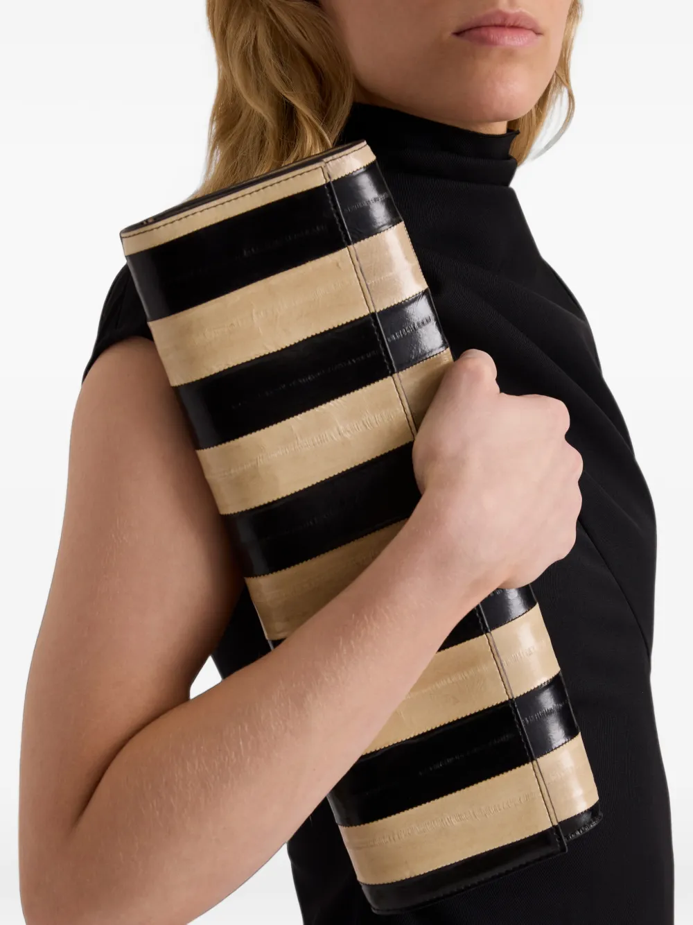 Proenza Schouler Hex Clutch in Striped Eel in Black, view 3