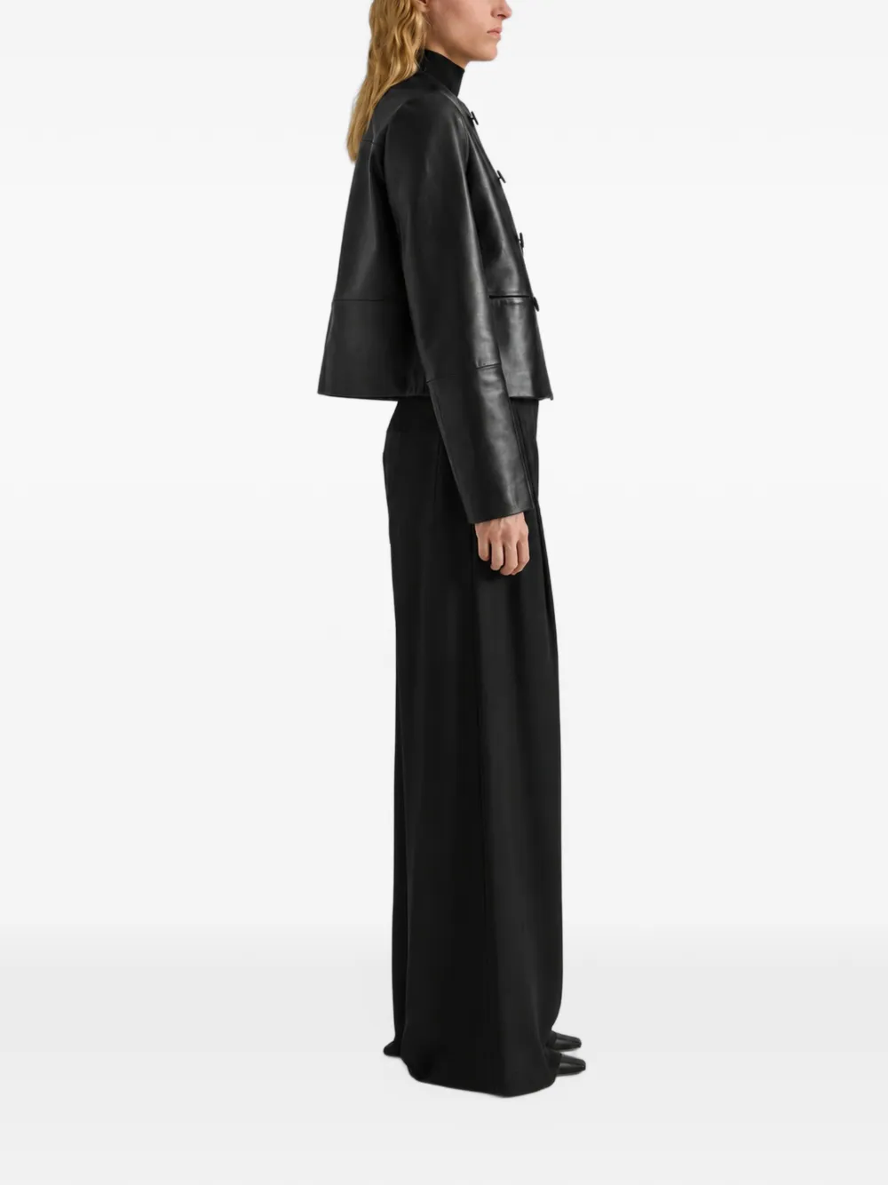 Proenza Schouler White Label Courtney double-breasted leather jacket Zwart