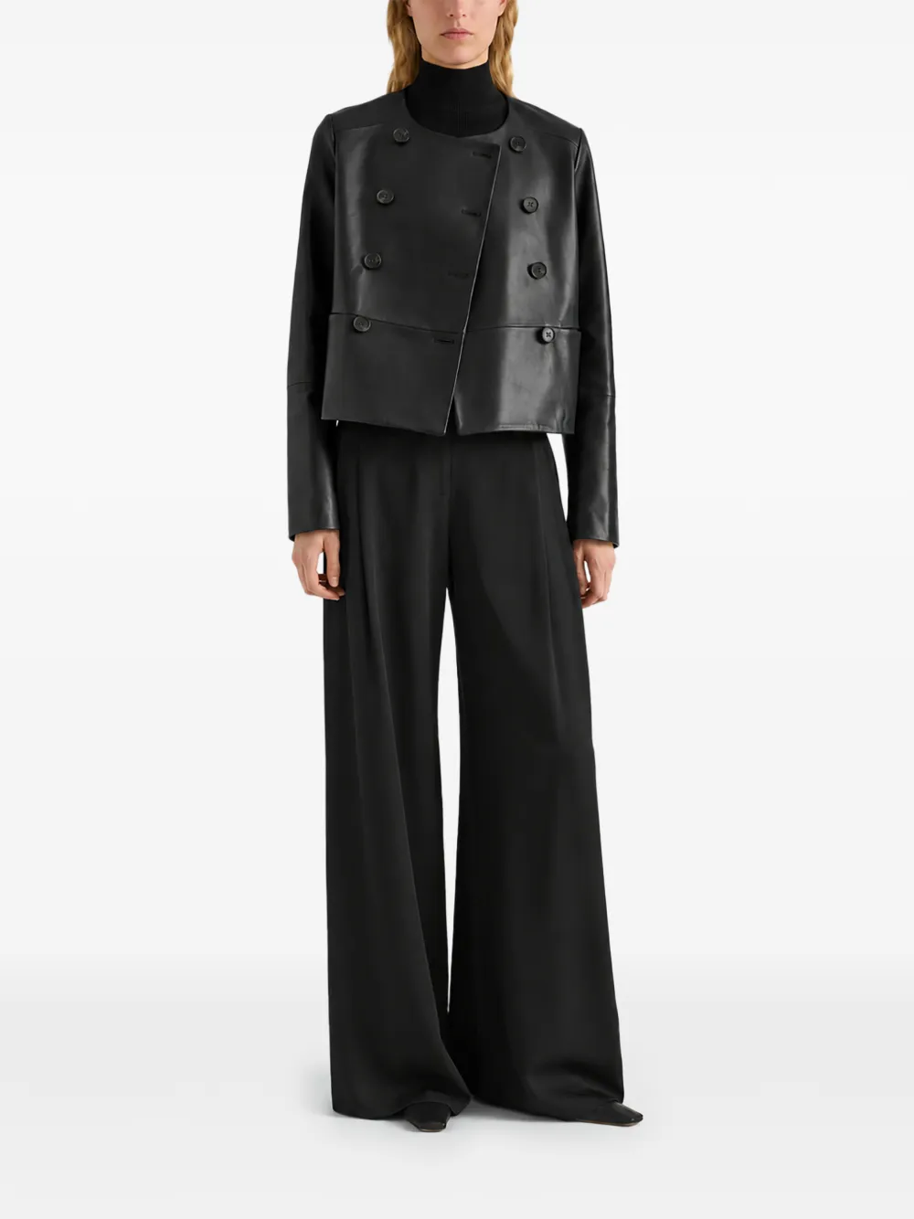 Proenza Schouler White Label Courtney double-breasted leather jacket Zwart