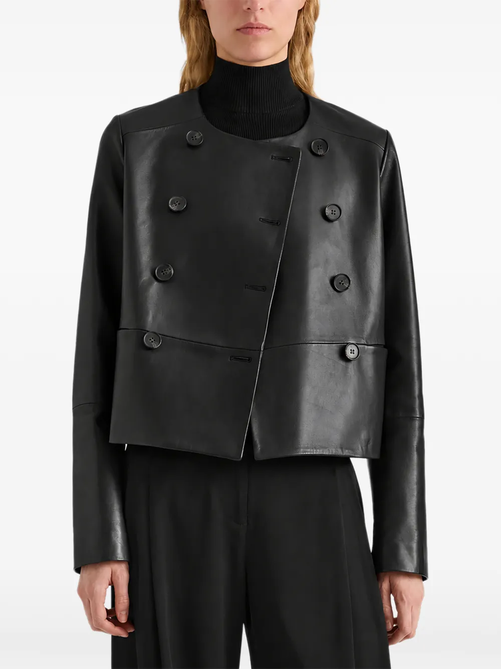 Proenza Schouler White Label Courtney double-breasted leather jacket Zwart