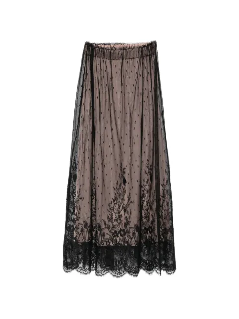 Isabel Benenato lace-overlay gathered maxi skirt