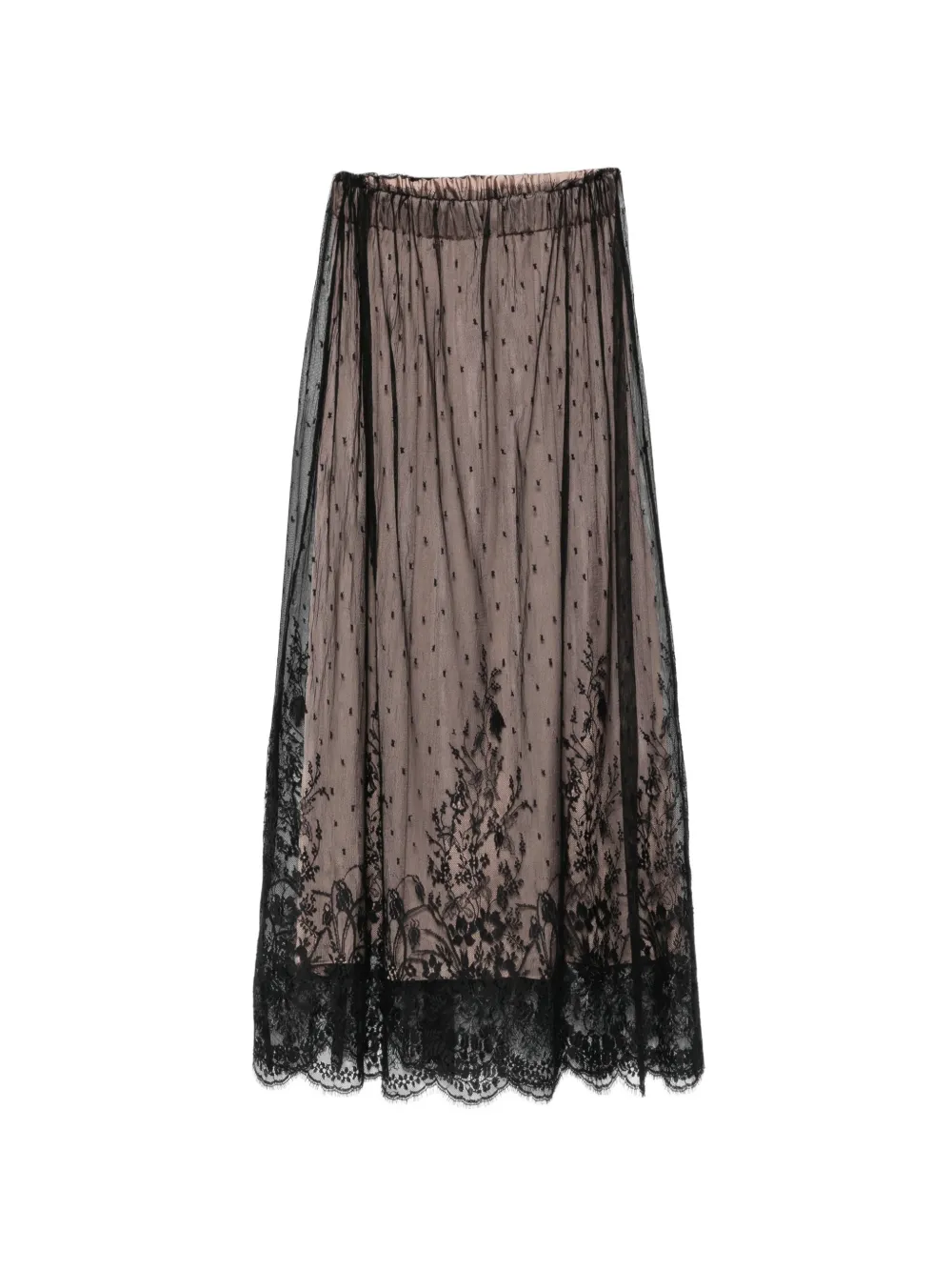 Isabel Benenato lace-overlay gathered maxi skirt