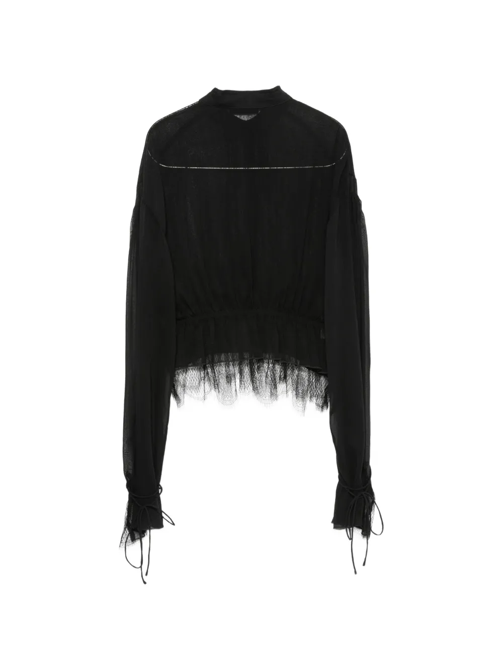 Isabel Benenato Blouse met knoopsluiting en kanten afwerking Zwart