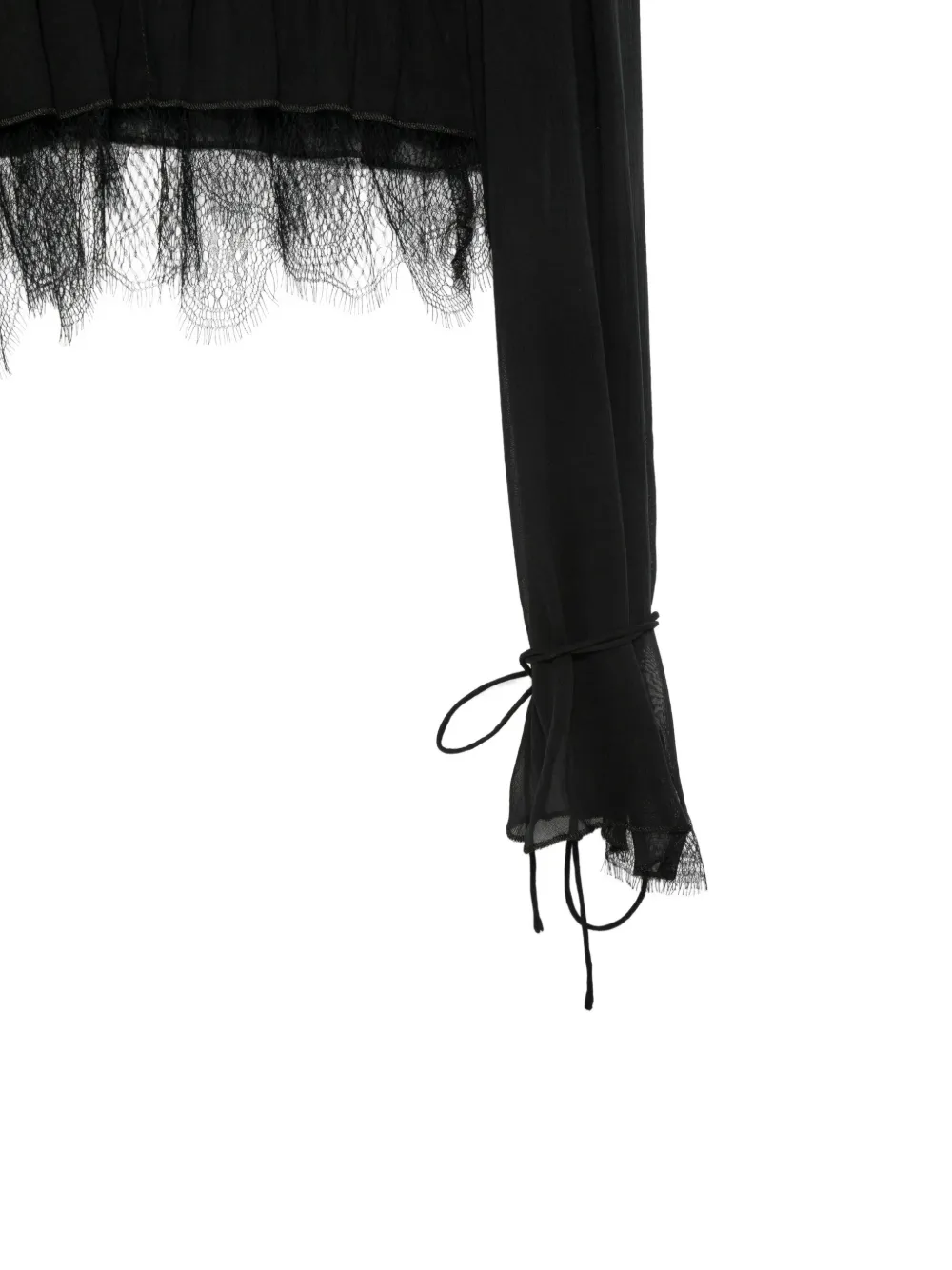 Isabel Benenato Blouse met knoopsluiting en kanten afwerking Zwart
