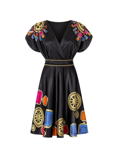 Allure jewel-print V-neck mini dress
