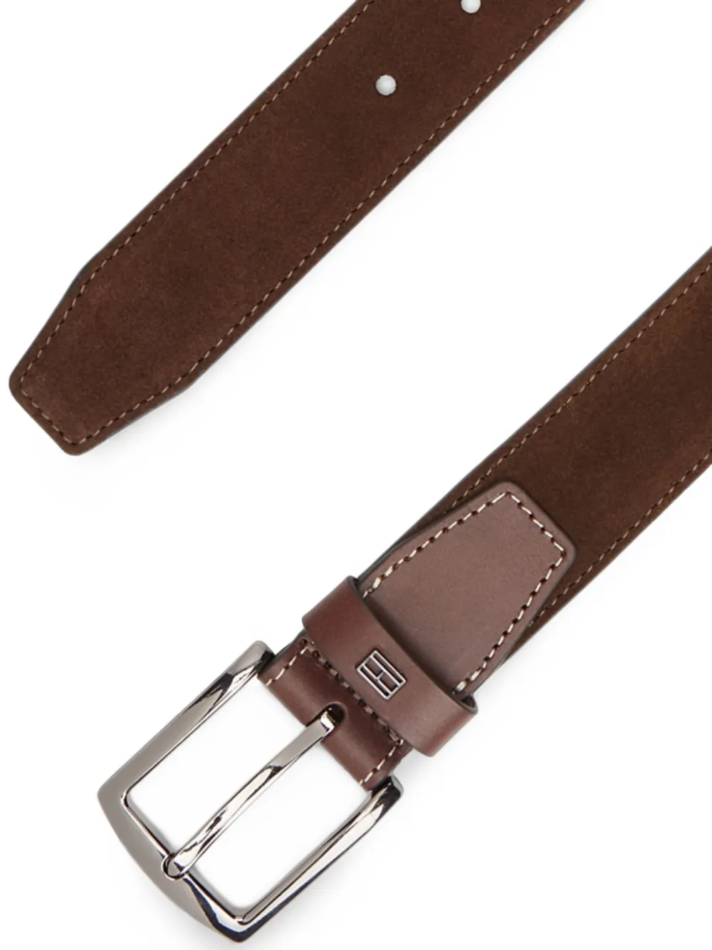 Tommy Hilfiger Suède riem met logoplakkaat Bruin