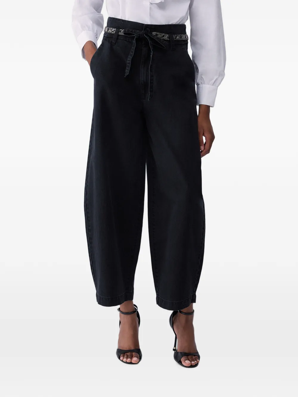 LIU JO Broek met geborduurde riem Zwart