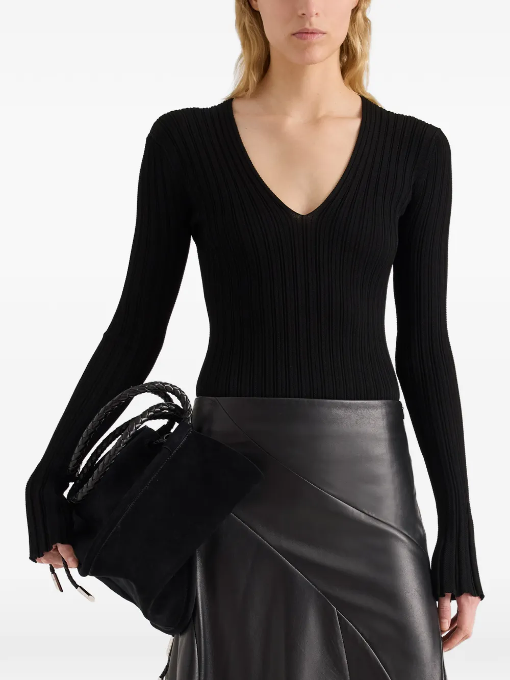 Proenza Schouler Roux top in viscose silk rib Zwart