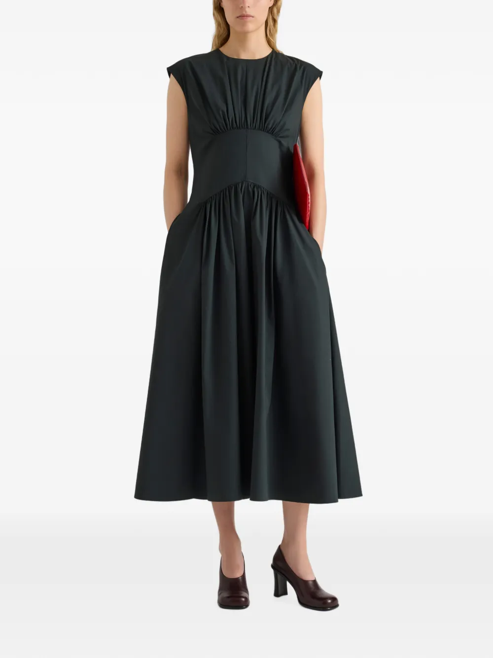 Proenza Schouler White Label Nyssa midi-jurk met gesmockte taille Groen