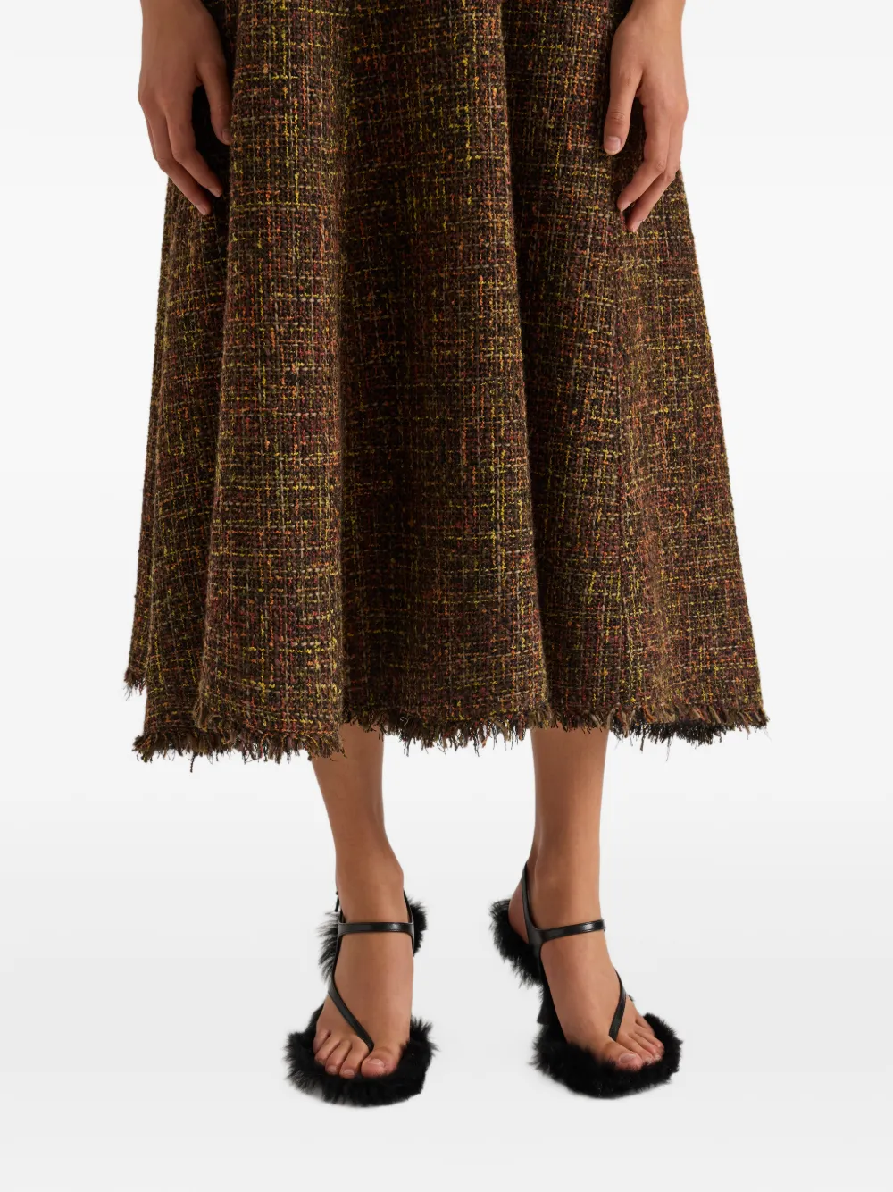Proenza Schouler White Label Beatrix tweed midi-jurk met franje Bruin