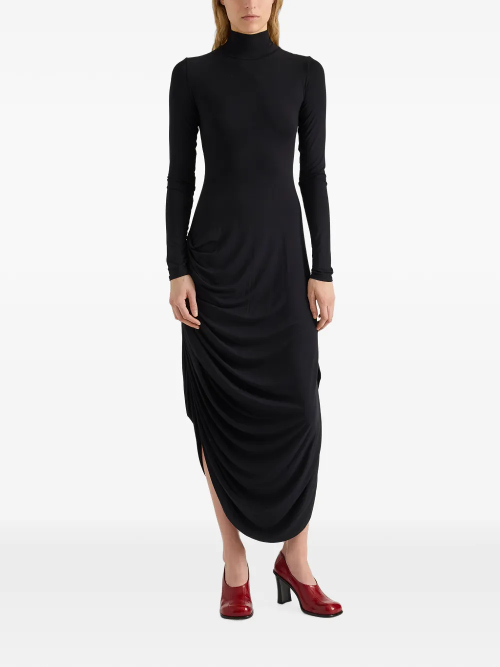 Proenza Schouler White Label Imogen lange jurk met gedrapeerd detail Zwart