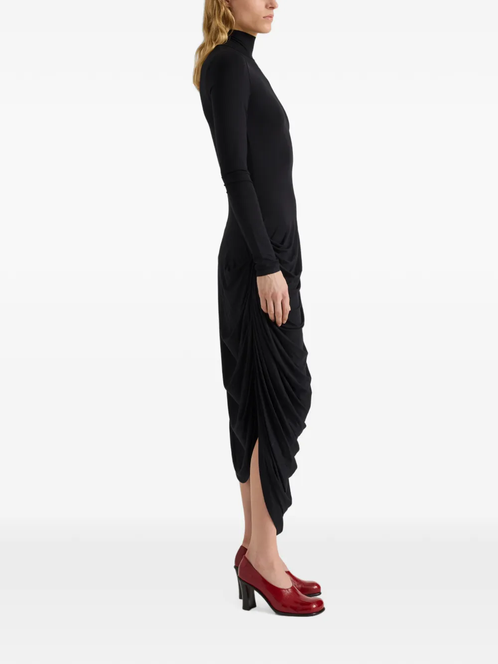 Proenza Schouler White Label Imogen lange jurk met gedrapeerd detail Zwart