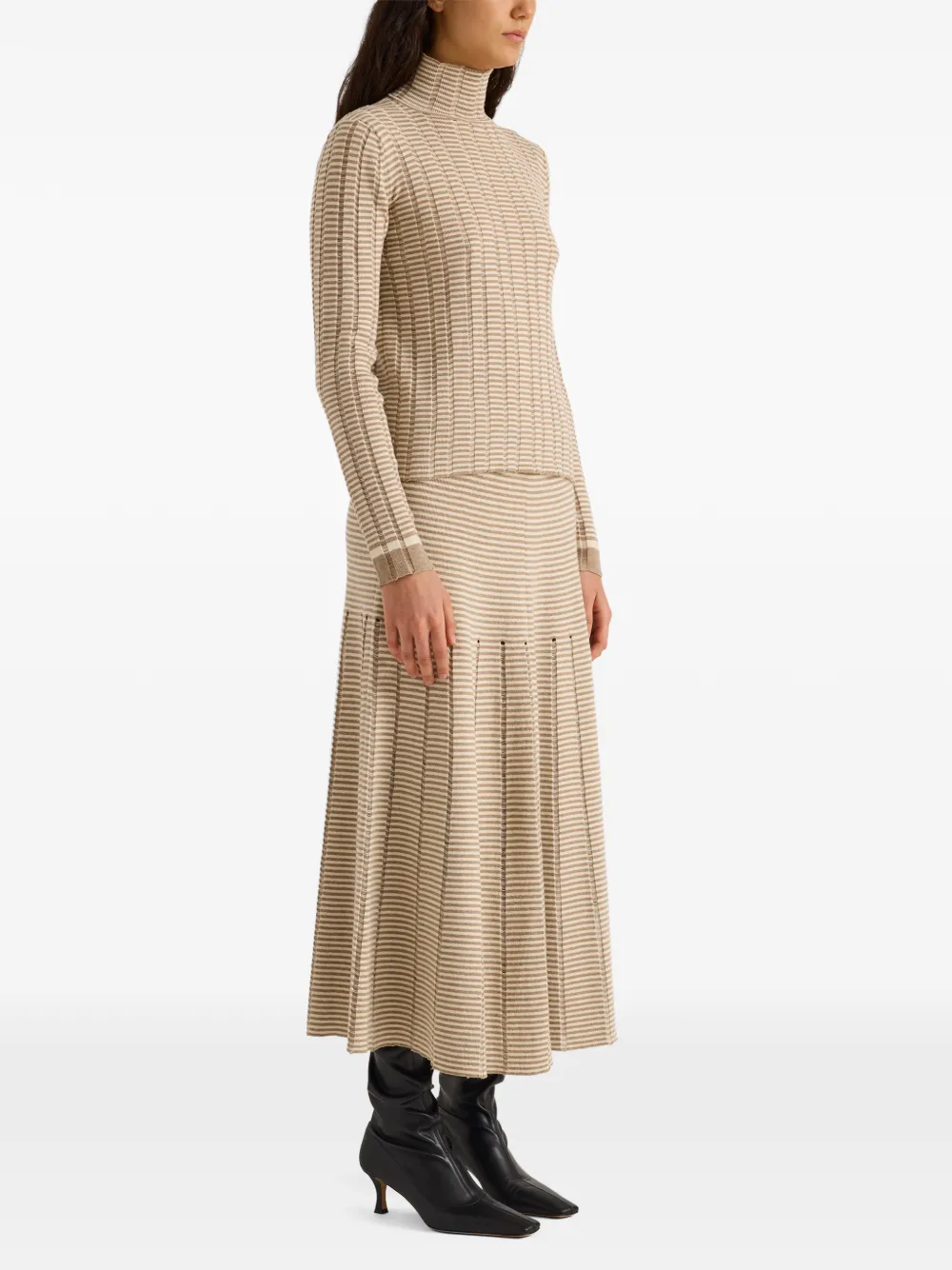Proenza Schouler White Label Phyllis ladder-stripe midi skirt Beige
