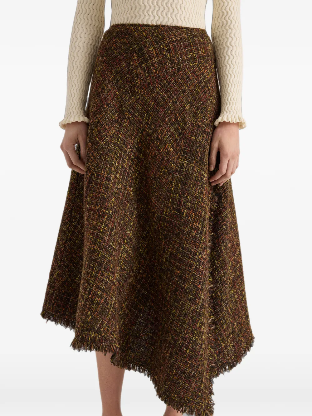 Proenza Schouler White Label Asymmetrische tweed midi-rok Bruin