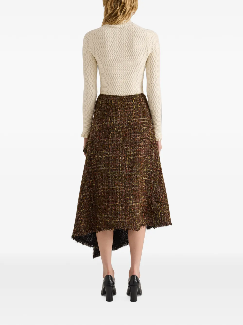 Proenza Schouler White Label Asymmetrische tweed midi-rok Bruin