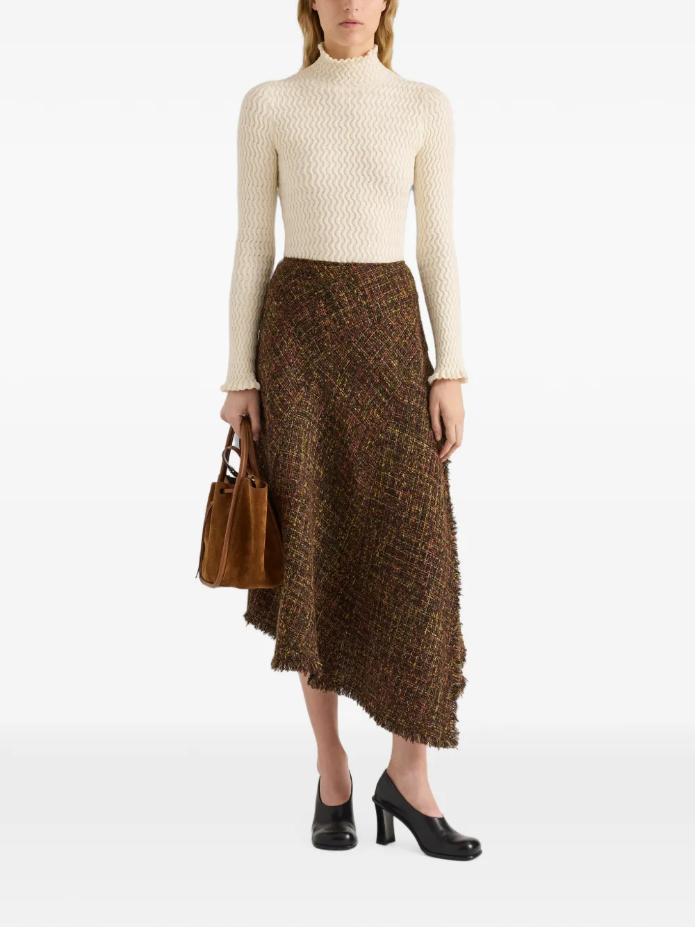 Proenza Schouler White Label Asymmetrische tweed midi-rok Bruin