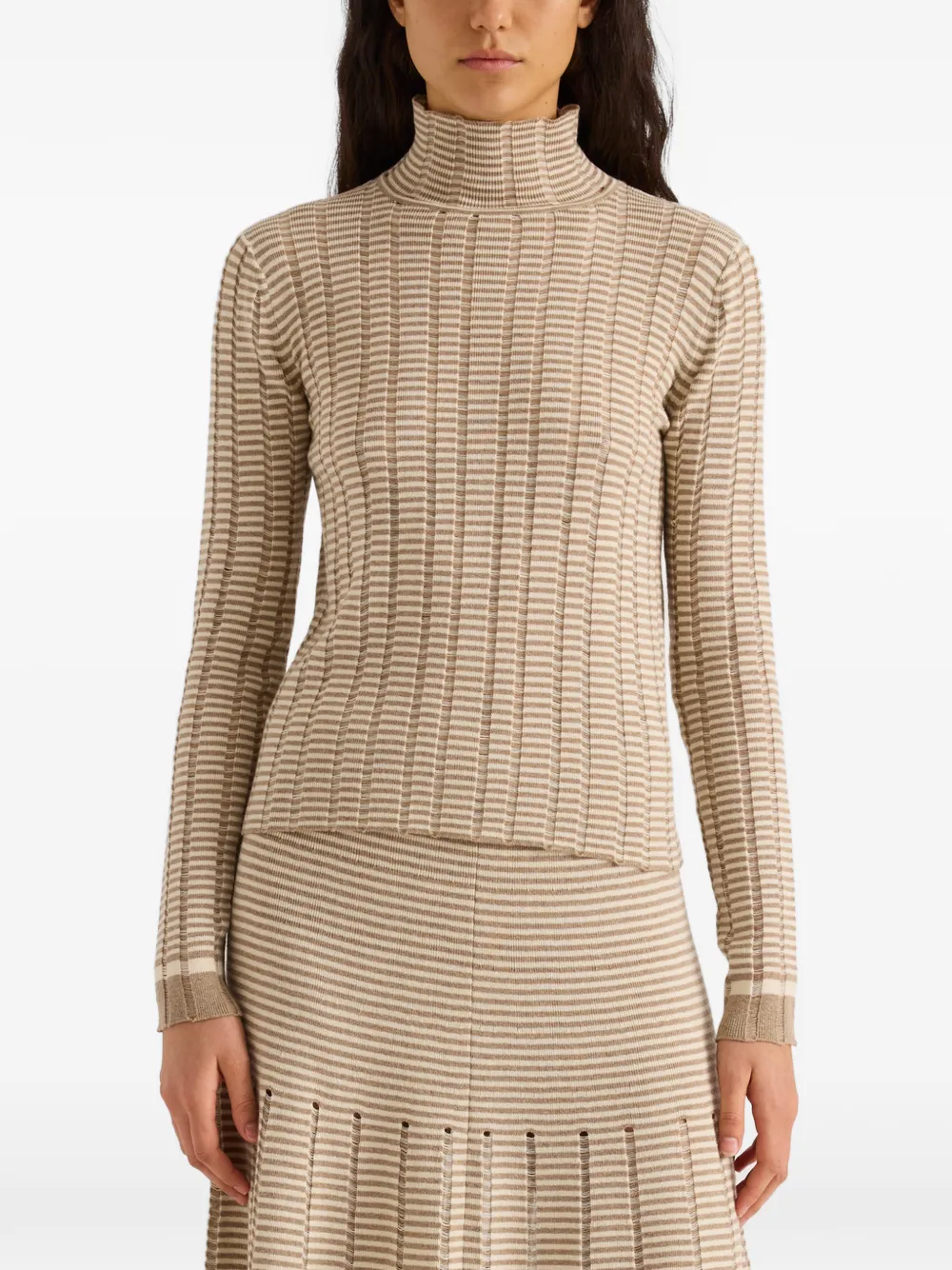 Proenza Schouler White Label Stina ladder-stripe turtleneck sweater Beige