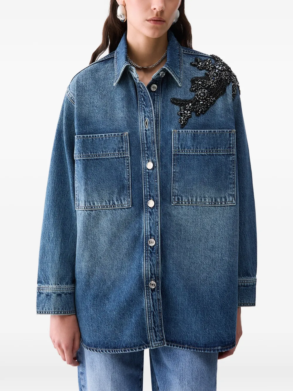 LIU JO Denim shirtjack met borduurwerk Blauw