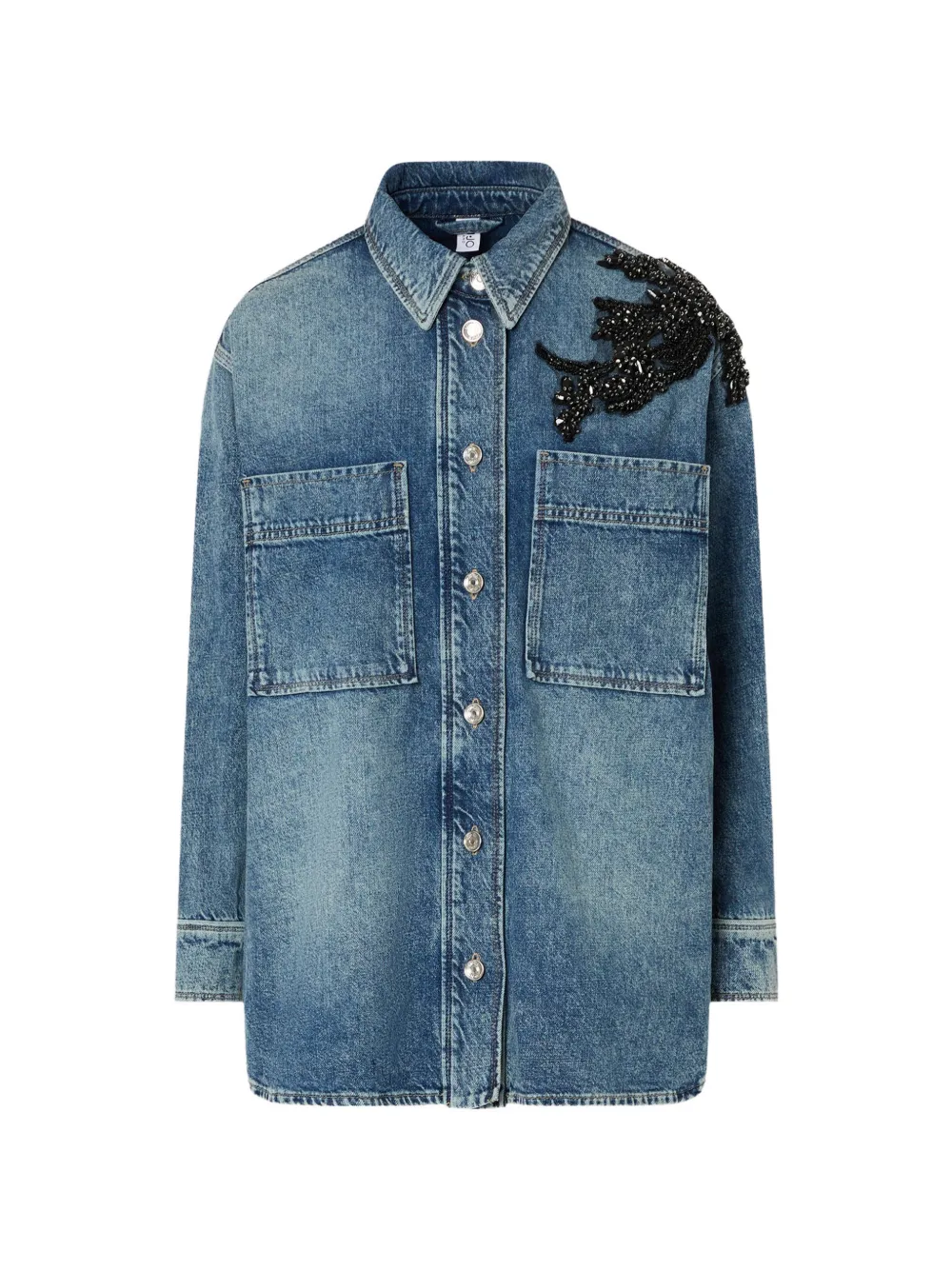 LIU JO denim overshirt with jewel-embroidery - Blu