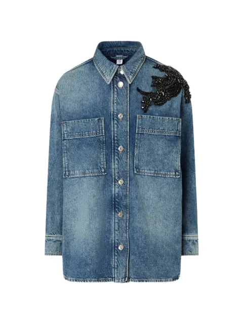 LIU JO denim overshirt with jewel-embroidery