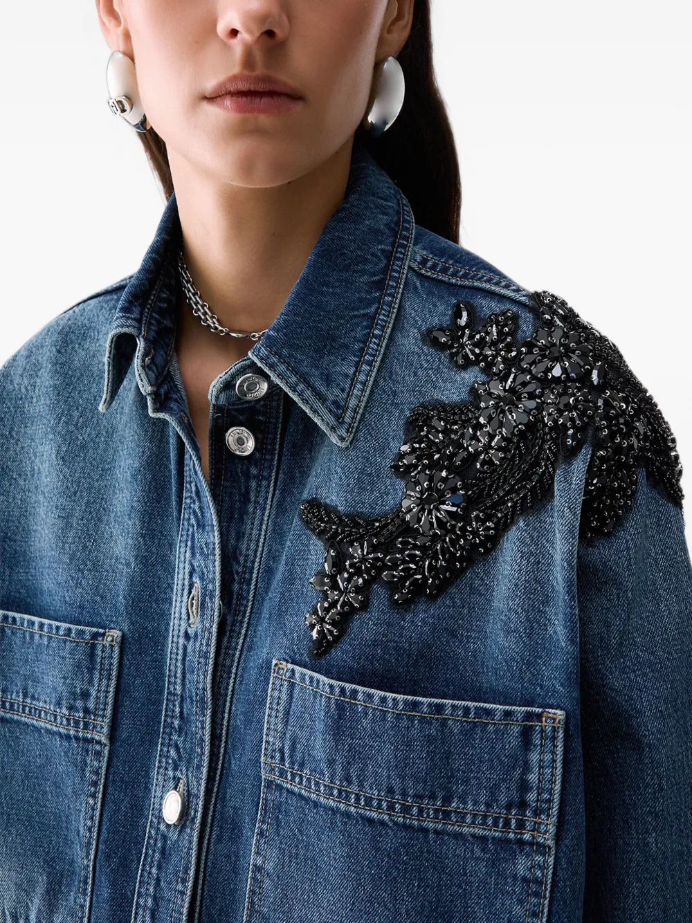LIU JO Denim shirtjack met borduurwerk Blauw