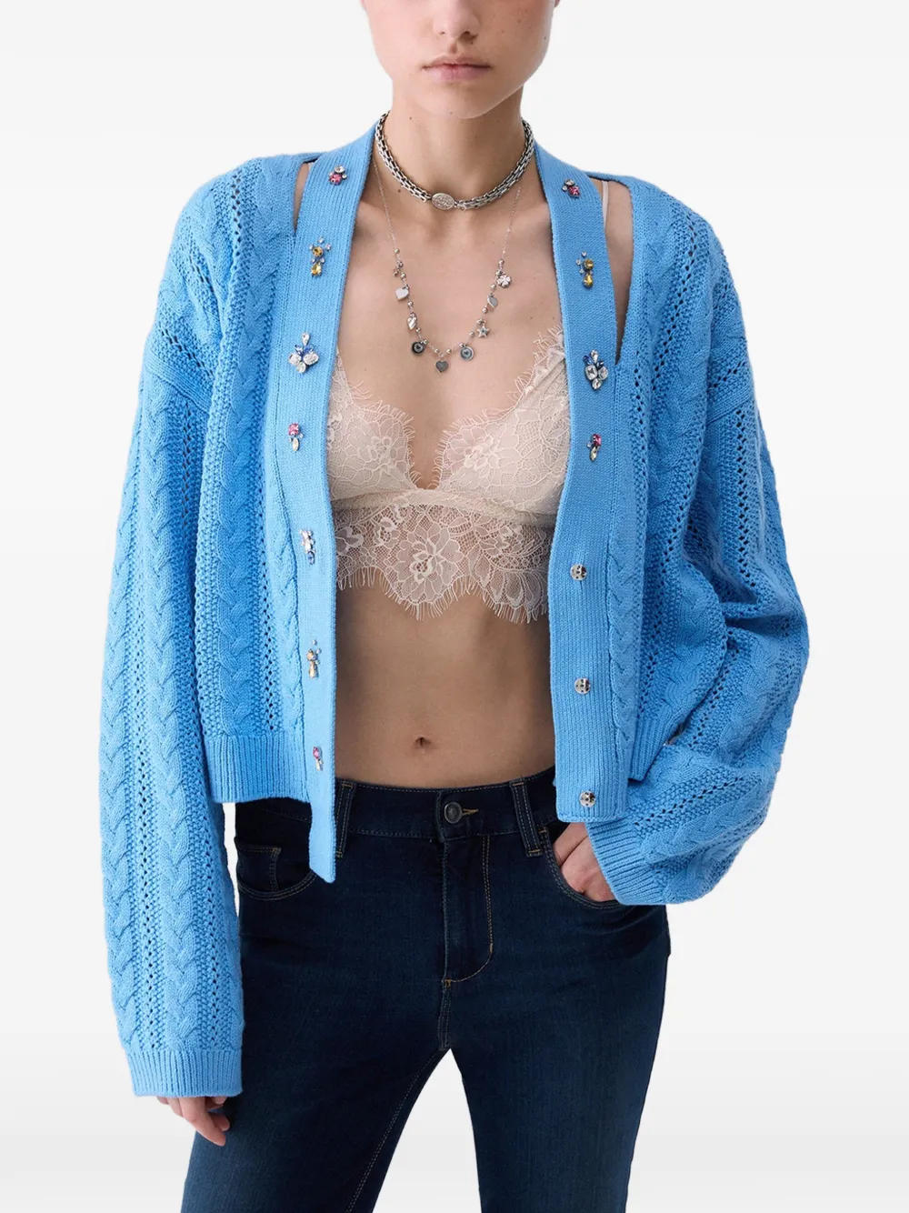 LIU JO cardigan with jewel embroidery - Blu
