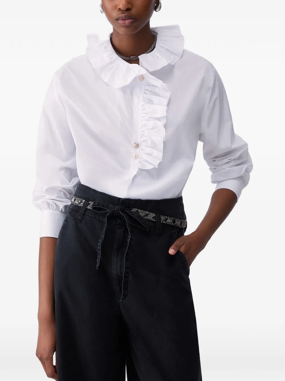LIU JO poplin shirt with ruffles - Bianco