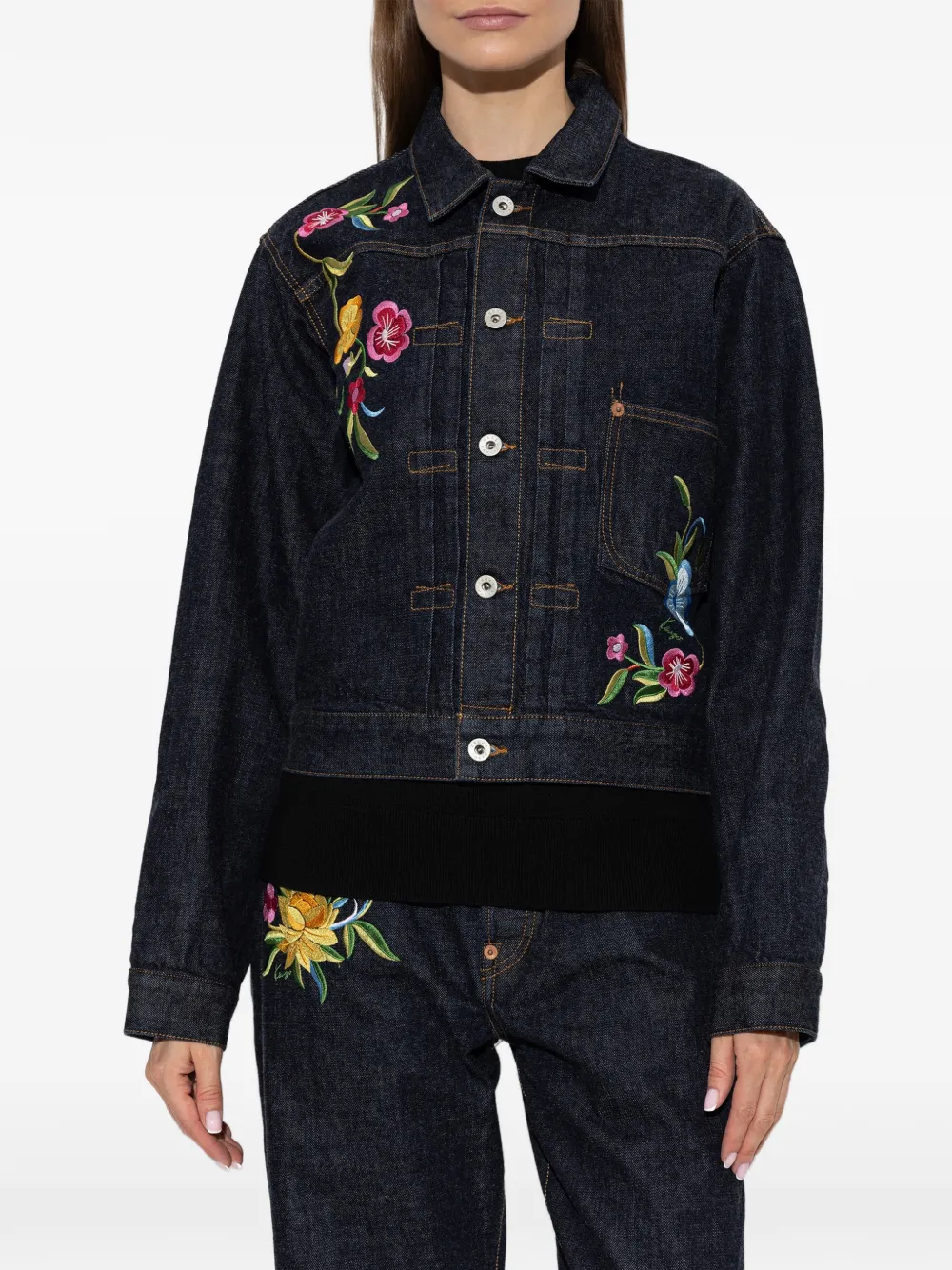 Kenzo Denim jack met bloemenpatroon Blauw