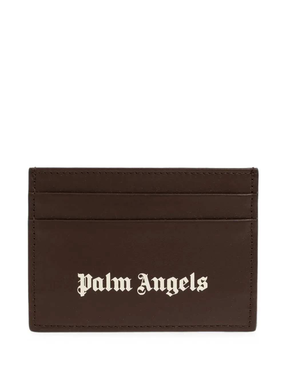 Palm Angels logo-print leather card holder - Marrone