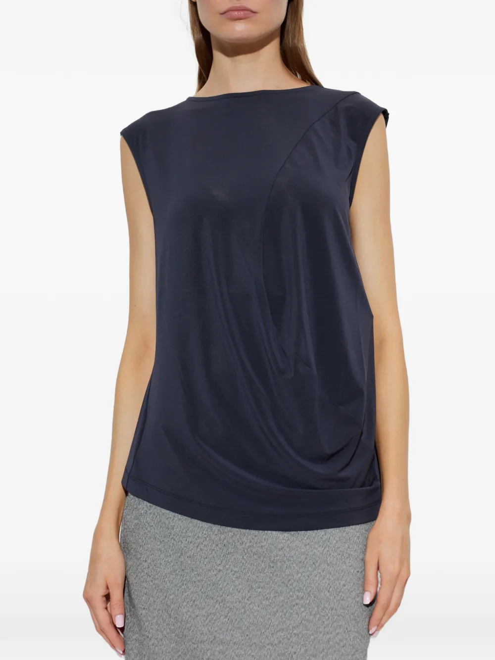 Issey Miyake draped sleeveless top - Blu