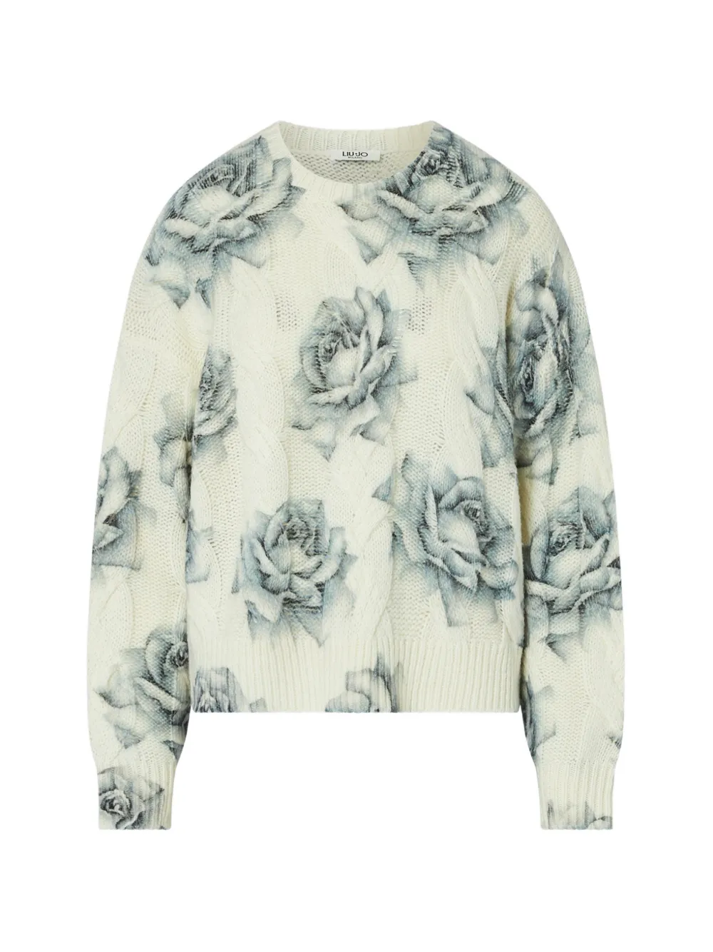 LIU JO wool sweater with rose print - Bianco