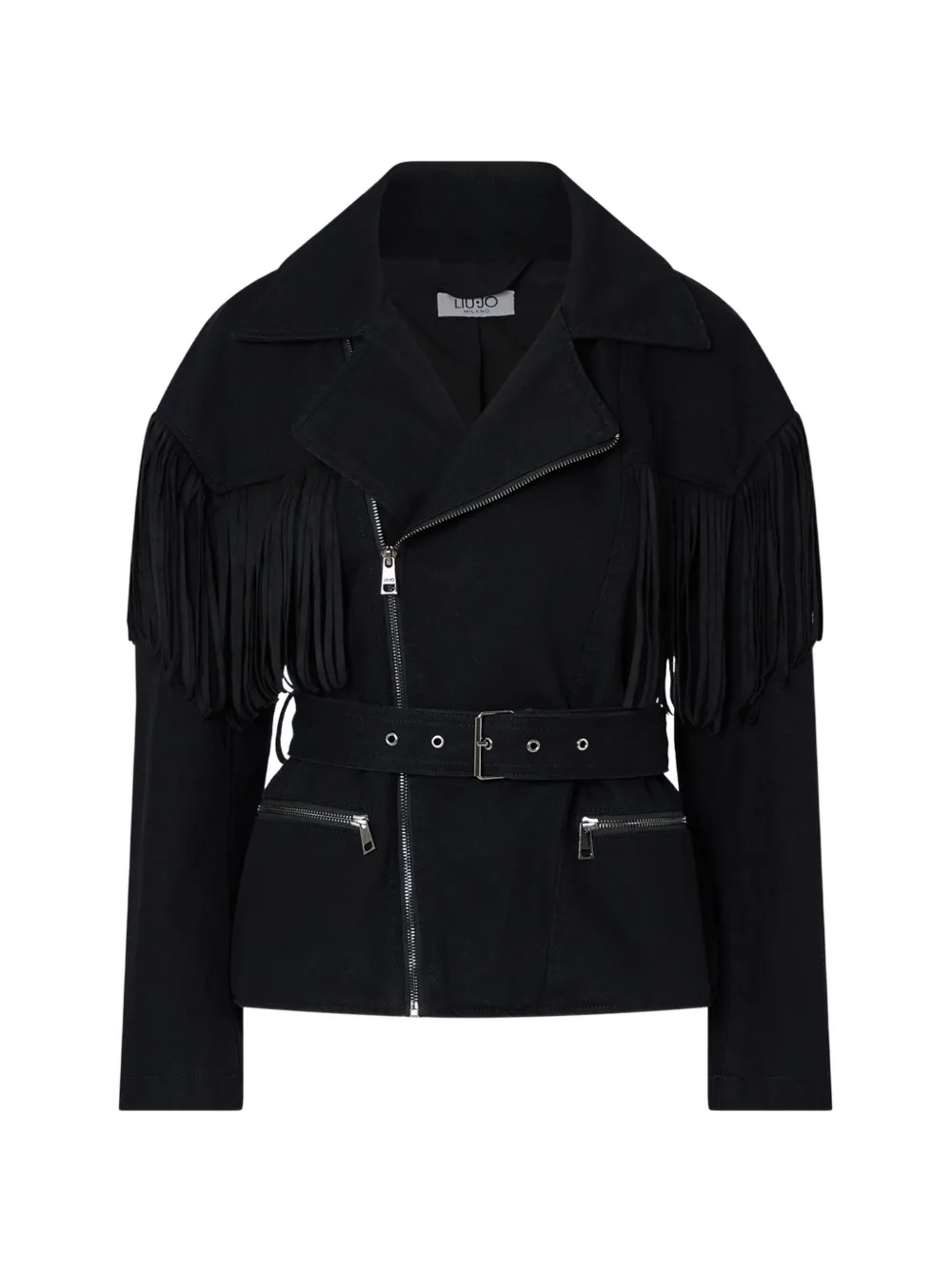 LIU JO denim-jacket with fringe - Nero