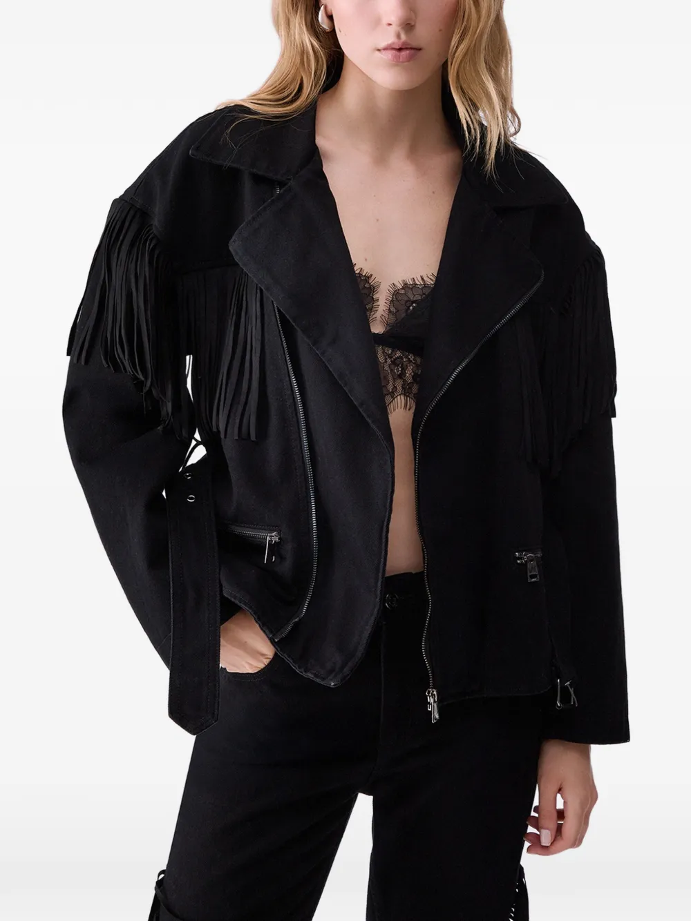 LIU JO Denim jack met franje Zwart