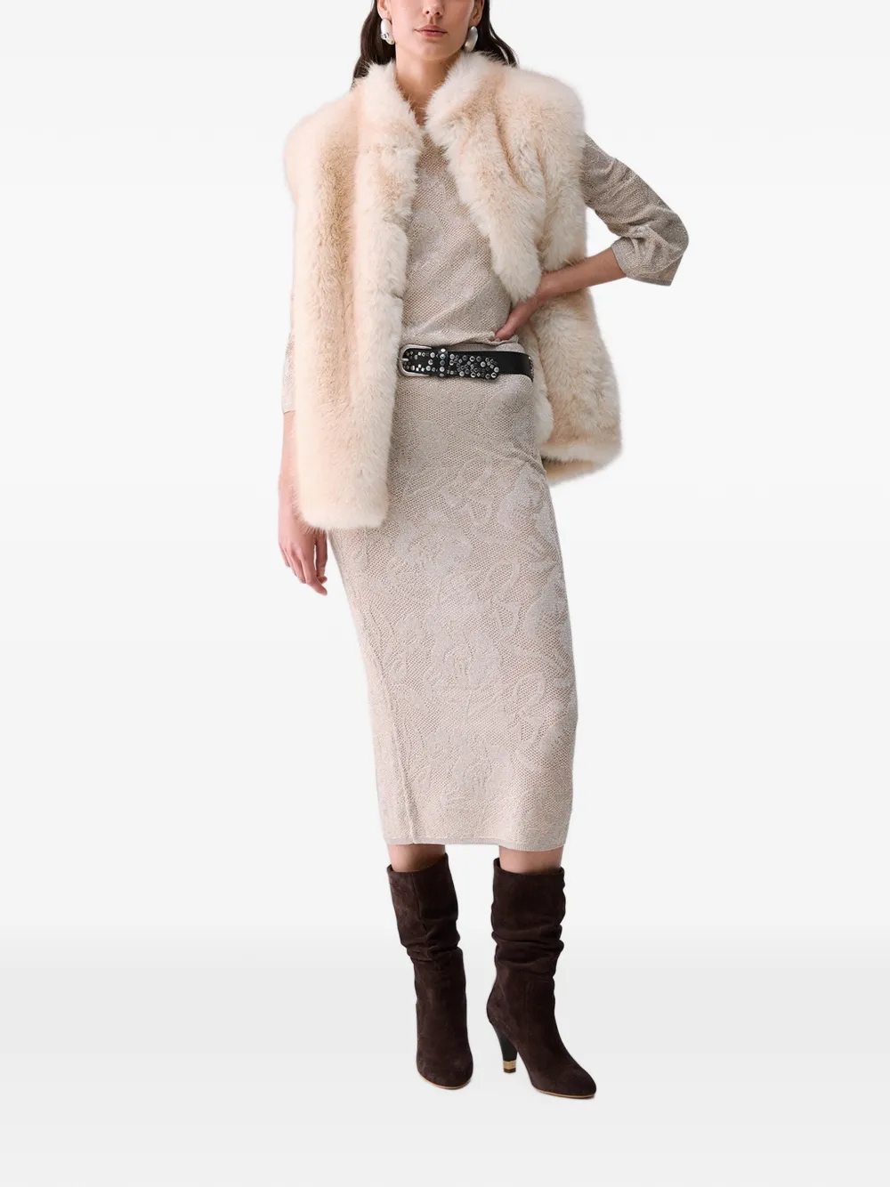 LIU JO Top van imitatiebont met ceintuur Beige