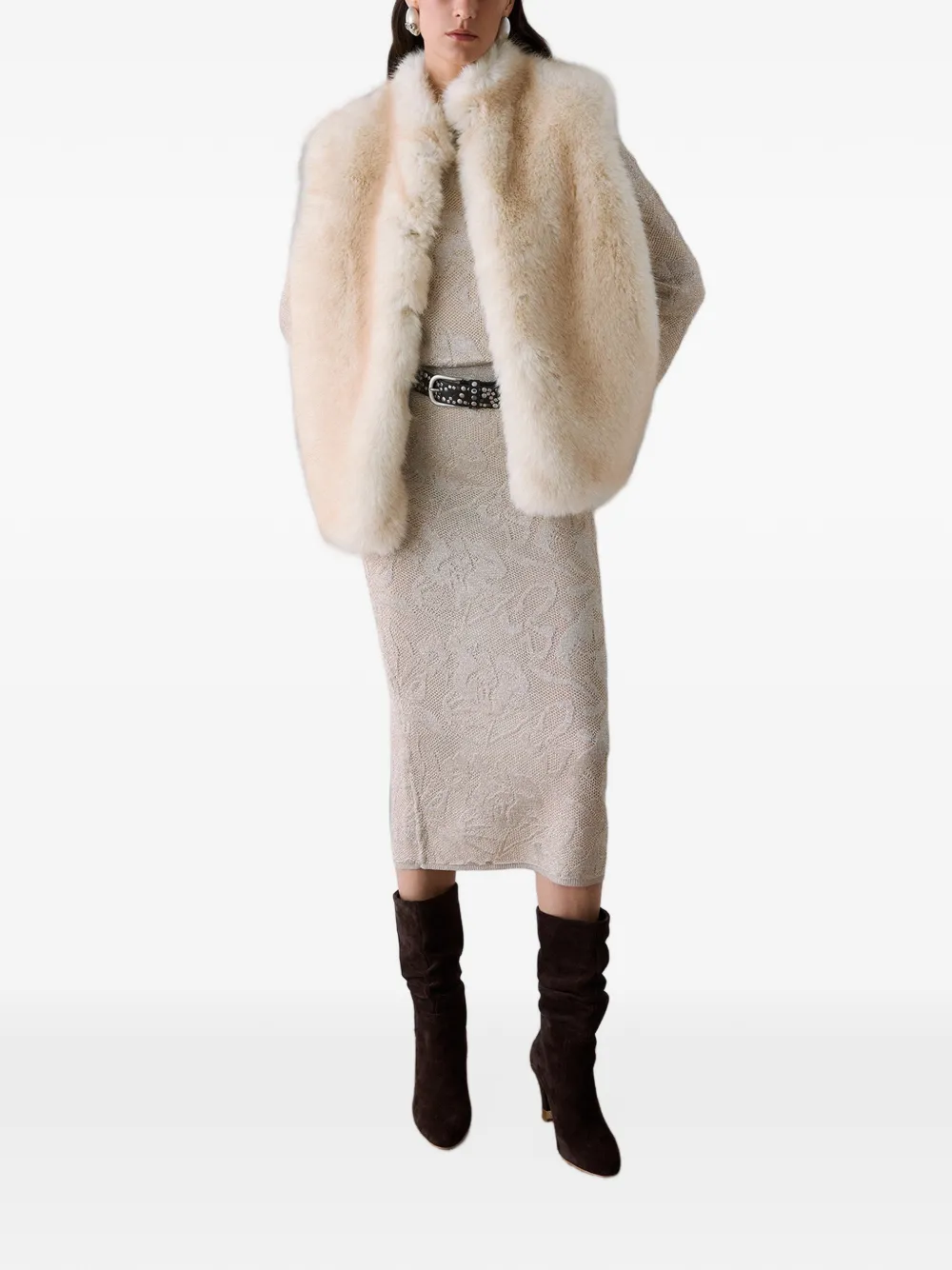 LIU JO Top van imitatiebont met ceintuur Beige