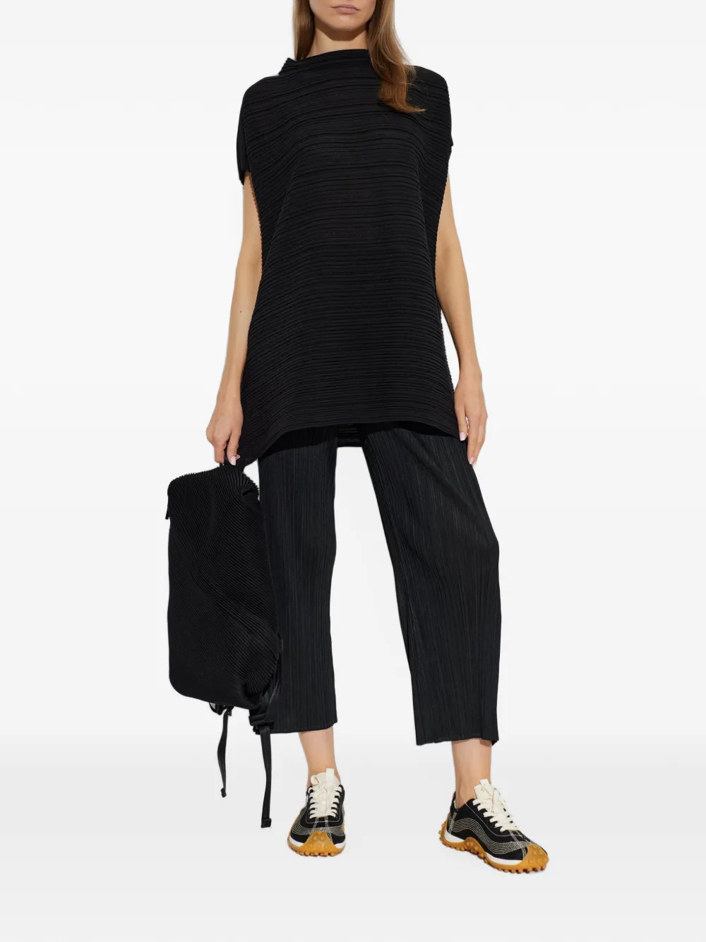 Pleats Please Issey Miyake Oversized geplooide top Zwart