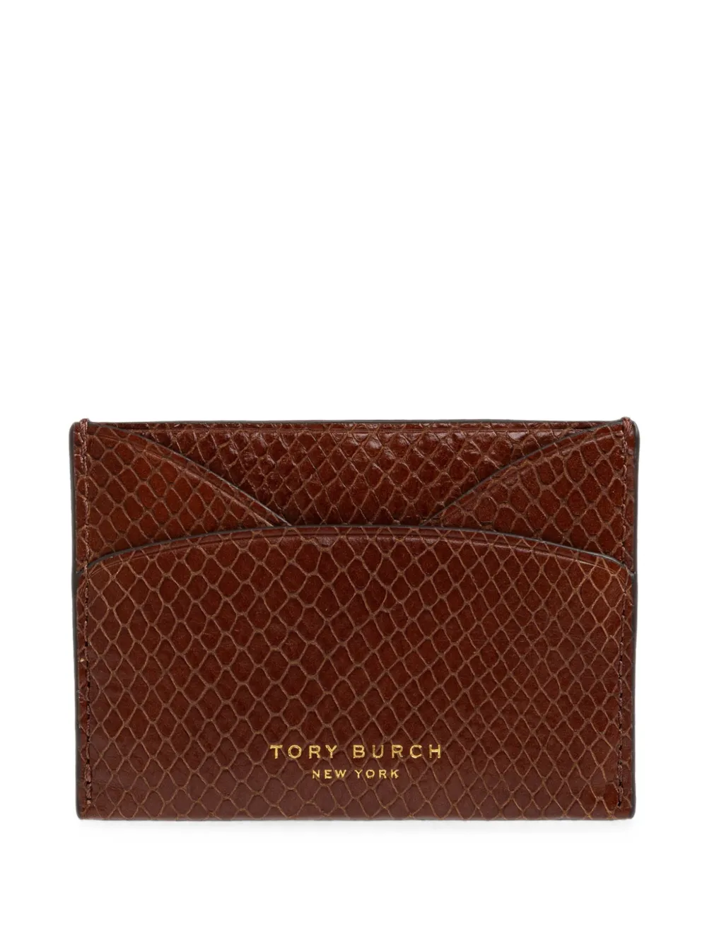 Tory Burch Romy snake-embossed flat card case - Marrone