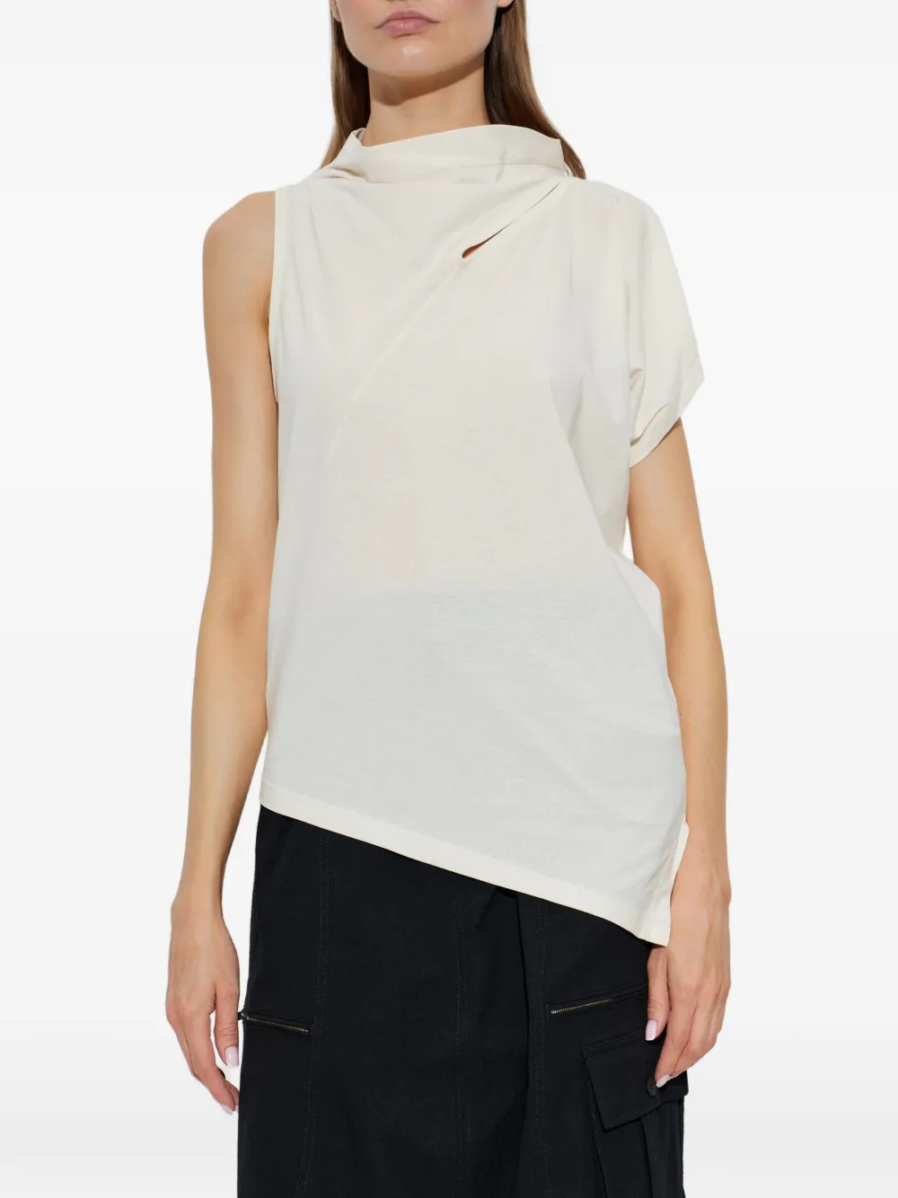 Issey Miyake asymmetric shoulder-slit top - Toni neutri