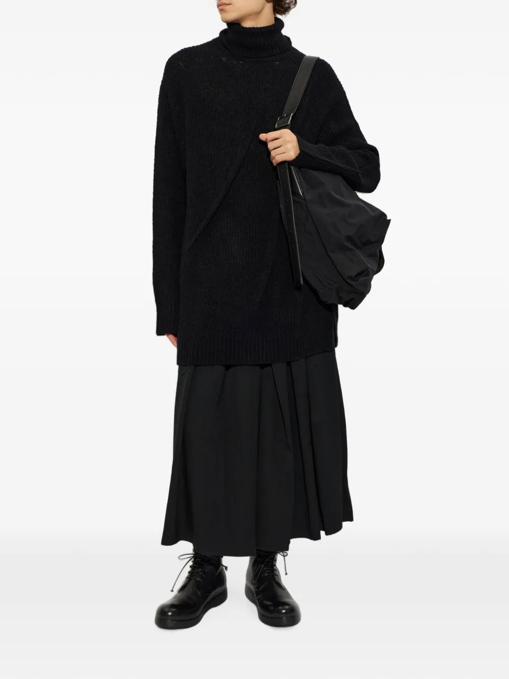 Yohji Yamamoto Ribgebreide coltrui Zwart